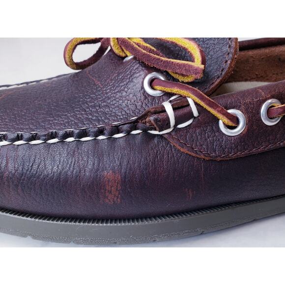 L.L. BEAN Brown Peebled Leather Boat Shoes Men's Size 8.5 D in EUC - Picture 15 of 16